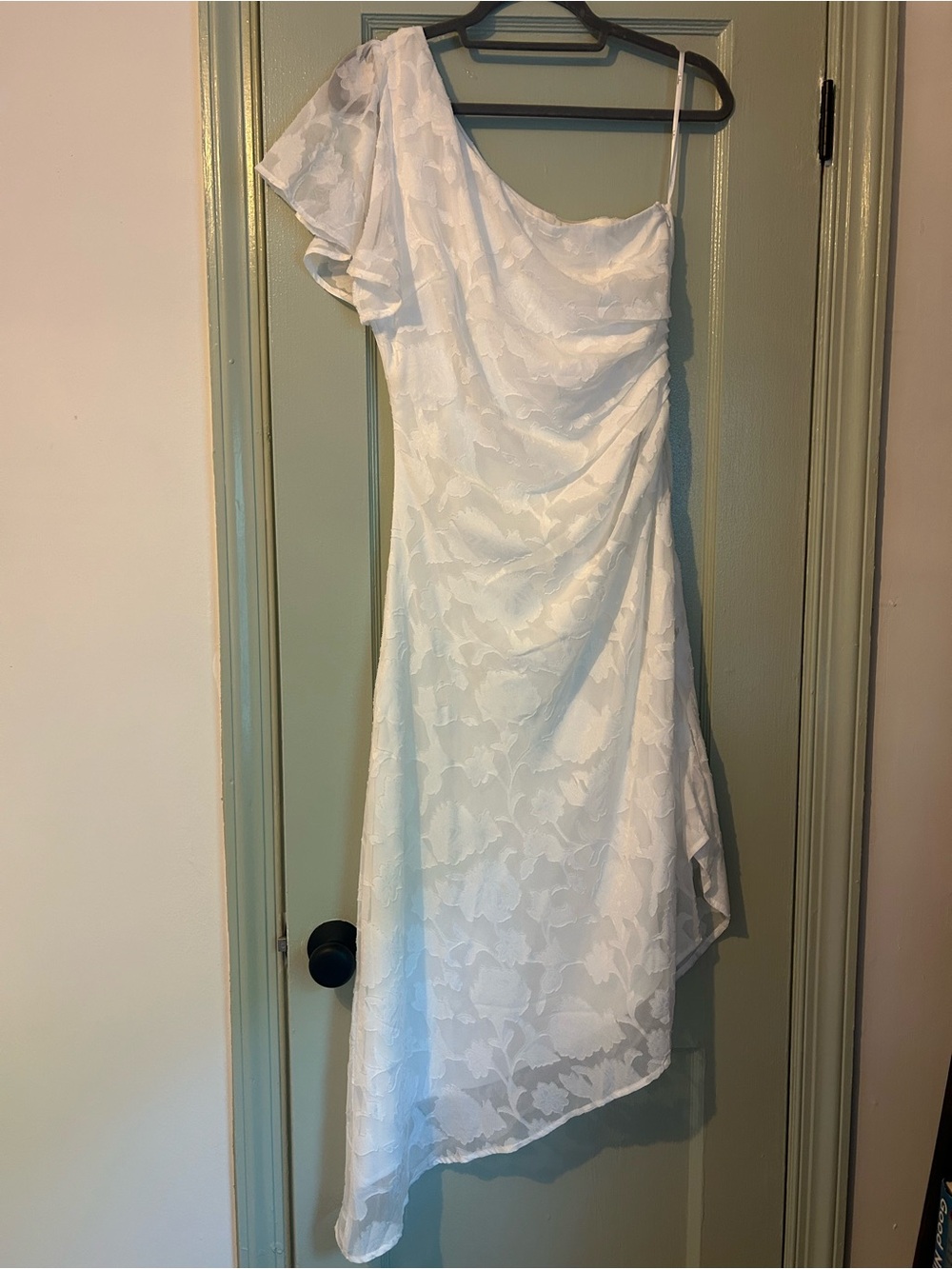 Lulu's White One-Shoulder Floral Jacquard Dress